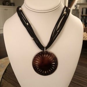 Silpada Retired Pen Shell Suede & Silver Necklace